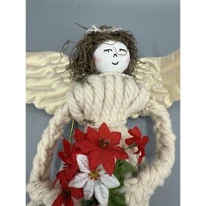 Handmade Yarn Angel Christmas Door Wall Hanging Ornament w Wings
